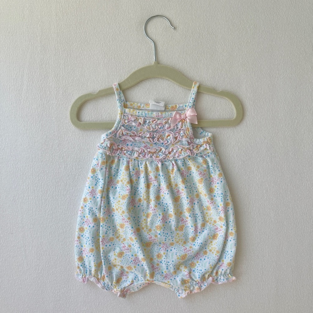 EUC Floral Baby Romper with Pink Bow